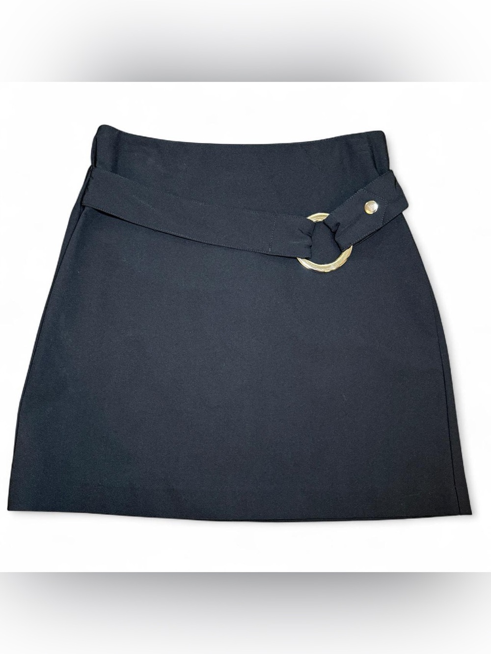 Cache Y2K Mini Skirt Black Belted Silver Ring  Womens Size 2